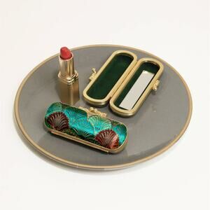 Seashell Pattern Mirrored Lipstick Case | Teal/Copper